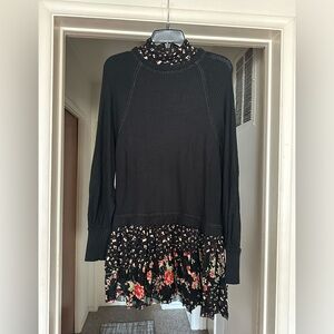 FREE PEOPLE Turtleneck Mini Dress, Black/Multi, Size XS (Barely Worn)